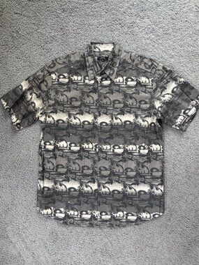 Zanella Monochrome Vintage Cruise Ship Design Casual Shirt Sz. XL Made in Italy